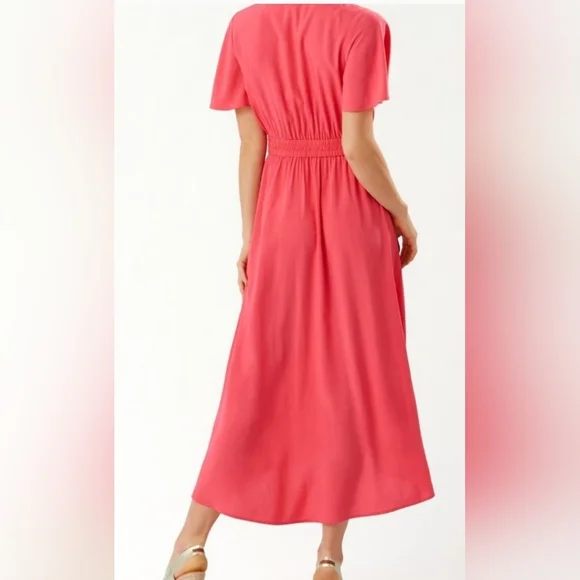 Tommy Bahama Oliana High Low Maxi Dress Paradise Coral Pink Women's Medium - Picture 2 of 15